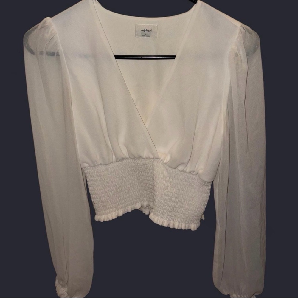 Aritzia White Sheer Long Sleeve Blouse